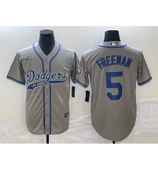 Men's Los Angeles Dodgers #5 Freddie Freeman Grey Cool Base Stitched Baseball Jersey1