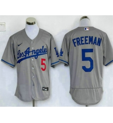 Men's Los Angeles Dodgers #5 Freddie Freeman Grey With Los Stitched MLB Flex Base Nike Jersey