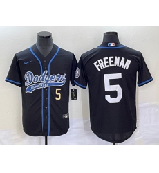 Men's Los Angeles Dodgers #5 Freddie Freeman Number Black Cool Base Stitched Baseball Jersey
