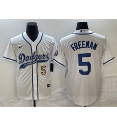 Men's Los Angeles Dodgers #5 Freddie Freeman Number White Cool Base Stitched Baseball Jersey