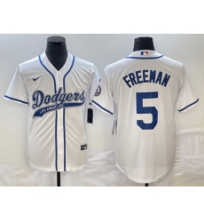 Men's Los Angeles Dodgers #5 Freddie Freeman White Cool Base Stitched Baseball Jersey1