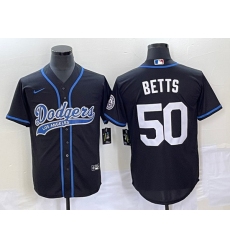 Men's Los Angeles Dodgers #50 Mookie Betts Black With Patch Cool Base Stitched Baseball Jersey