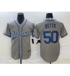 Men's Los Angeles Dodgers #50 Mookie Betts Grey With Patch Cool Base Stitched Baseball Jersey1