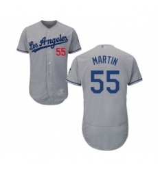Mens Los Angeles Dodgers 55 Russell Martin Grey Road Flex Base Authentic Collection Baseball Jersey