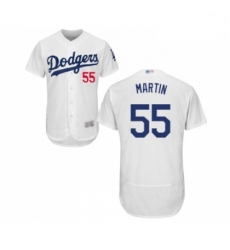 Mens Los Angeles Dodgers 55 Russell Martin White Home Flex Base Authentic Collection Baseball Jersey