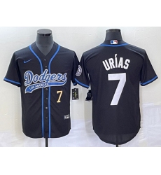Men's Los Angeles Dodgers #7 Julio Urias Number Black With Patch Cool Base Stitched Baseball Jersey