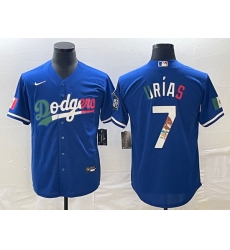 Men's Los Angeles Dodgers #7 Julio Urias Number Blue Cool Base Stitched Jersey