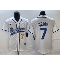 Men's Los Angeles Dodgers #7 Julio Urias Number White With Patch Cool Base Stitched Baseball Jersey