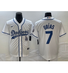 Men's Los Angeles Dodgers #7 Julio Urias White With Patch Cool Base Stitched Baseball Jersey