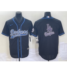 Men's Los Angeles Dodgers Black Team Big Logo With Patch Cool Base Stitched Baseball Jersey1