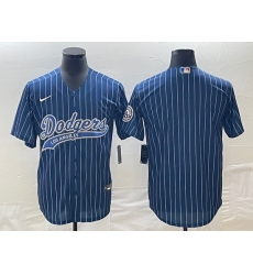Men's Los Angeles Dodgers Blue Pinstripe Blank With Patch Cool Base Stitched Baseball Jerseys