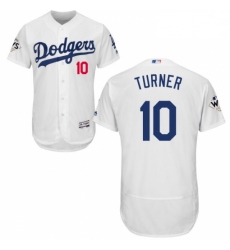 Mens Majestic Los Angeles Dodgers 10 Justin Turner Authentic White Home 2017 World Series Bound Flex Base Jersey