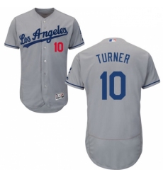 Mens Majestic Los Angeles Dodgers 10 Justin Turner Grey Flexbase Authentic Collection MLB Jersey
