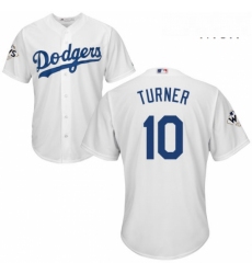 Mens Majestic Los Angeles Dodgers 10 Justin Turner Replica White Home 2017 World Series Bound Cool Base MLB Jersey