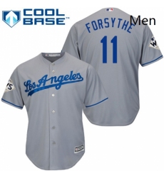 Mens Majestic Los Angeles Dodgers 11 Logan Forsythe Replica Grey Road 2017 World Series Bound Cool Base MLB Jersey 