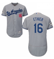 Mens Majestic Los Angeles Dodgers 16 Andre Ethier Authentic Grey Road 2017 World Series Bound Flex Base Jersey