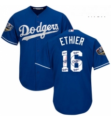 Mens Majestic Los Angeles Dodgers 16 Andre Ethier Authentic Royal Blue Team Logo Fashion Cool Base 2018 World Series MLB Jersey