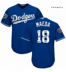 Mens Majestic Los Angeles Dodgers 18 Kenta Maeda Authentic Royal Blue Team Logo Fashion Cool Base 2018 World Series MLB Jersey