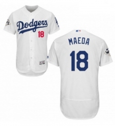 Mens Majestic Los Angeles Dodgers 18 Kenta Maeda Authentic White Home 2017 World Series Bound Flex Base Jersey