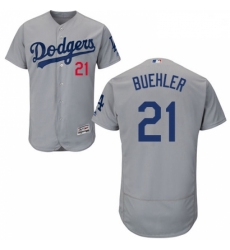 Mens Majestic Los Angeles Dodgers 21 Walker Buehler Grey Road Flex Base Authentic Collection MLB Jersey