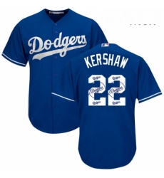 Mens Majestic Los Angeles Dodgers 22 Clayton Kershaw Authentic Royal Blue Team Logo Fashion Cool Base MLB Jersey