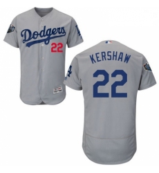 Mens Majestic Los Angeles Dodgers 22 Clayton Kershaw Gray Alternate Flex Base Collection 2018 World Series Jersey 2