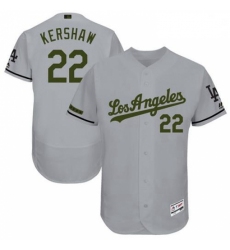 Mens Majestic Los Angeles Dodgers 22 Clayton Kershaw Grey Memorial Day Collection 2018 World Series Jersey Flex Bas