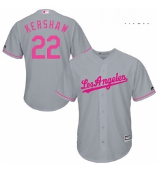 Mens Majestic Los Angeles Dodgers 22 Clayton Kershaw Replica Grey 2016 Mothers Day Cool Base MLB Jersey
