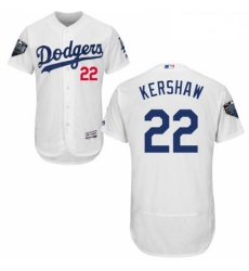 Mens Majestic Los Angeles Dodgers 22 Clayton Kershaw White Home Flex Base Authentic Collection 2018 World Series Jersey 