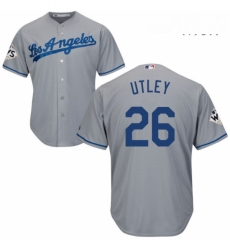 Mens Majestic Los Angeles Dodgers 26 Chase Utley Replica Grey Road 2017 World Series Bound Cool Base MLB Jersey