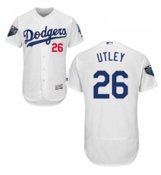 Mens Majestic Los Angeles Dodgers 26 Chase Utley White Home Flex Base Authentic Collection 2018 World Series Jersey