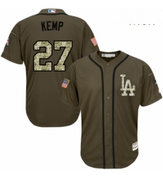 Mens Majestic Los Angeles Dodgers 27 Matt Kemp Authentic Green Salute to Service MLB Jersey 