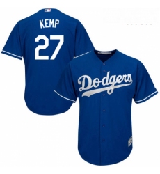 Mens Majestic Los Angeles Dodgers 27 Matt Kemp Replica Royal Blue Alternate Cool Base MLB Jersey 