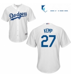 Mens Majestic Los Angeles Dodgers 27 Matt Kemp Replica White Home Cool Base MLB Jersey 