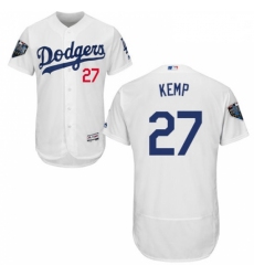 Mens Majestic Los Angeles Dodgers 27 Matt Kemp White Home Flex Base Authentic Collection 2018 World Series Jersey 