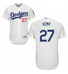 Mens Majestic Los Angeles Dodgers 27 Matt Kemp White Home Flex Base Authentic Collection MLB Jersey