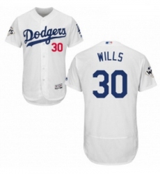 Mens Majestic Los Angeles Dodgers 30 Maury Wills Authentic White Home 2017 World Series Bound Flex Base Jersey