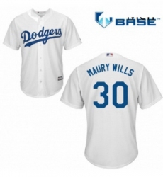 Mens Majestic Los Angeles Dodgers 30 Maury Wills Replica White Home Cool Base MLB Jersey
