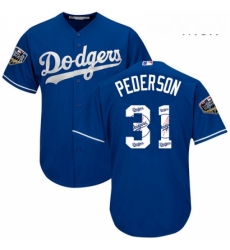 Mens Majestic Los Angeles Dodgers 31 Joc Pederson Authentic Royal Blue Team Logo Fashion Cool Base 2018 World Series MLB Jersey
