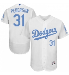Mens Majestic Los Angeles Dodgers 31 Joc Pederson Authentic White 2016 Fathers Day Fashion Flex Base Jersey