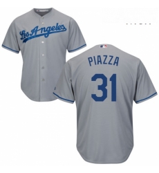 Mens Majestic Los Angeles Dodgers 31 Mike Piazza Replica Grey Road Cool Base MLB Jersey