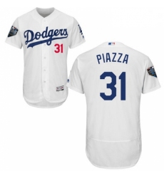 Mens Majestic Los Angeles Dodgers 31 Mike Piazza White Home Flex Base Authentic Collection 2018 World Series Jersey