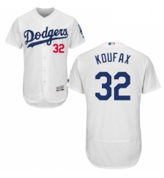 Mens Majestic Los Angeles Dodgers 32 Sandy Koufax White Home Flex Base Authentic Collection MLB Jersey