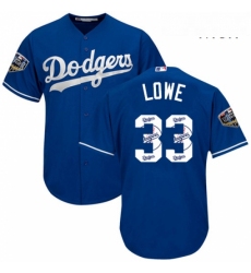 Mens Majestic Los Angeles Dodgers 33 Mark Lowe Authentic Royal Blue Team Logo Fashion Cool Base 2018 World Series MLB Jersey 