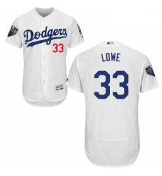 Mens Majestic Los Angeles Dodgers 33 Mark Lowe White Home Flex Base Authentic Collection 2018 World Series Jersey 