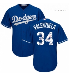 Mens Majestic Los Angeles Dodgers 34 Fernando Valenzuela Authentic Royal Blue Team Logo Fashion Cool Base MLB Jersey