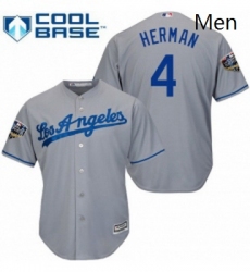 Mens Majestic Los Angeles Dodgers 4 Babe Herman Replica Grey Road Cool Base 2018 World Series MLB Jersey