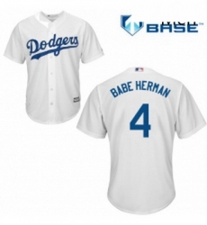 Mens Majestic Los Angeles Dodgers 4 Babe Herman Replica White Home Cool Base MLB Jersey