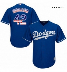 Mens Majestic Los Angeles Dodgers 42 Jackie Robinson Replica Royal Blue USA Flag Fashion Cool Base MLB Jersey