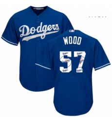 Mens Majestic Los Angeles Dodgers 57 Alex Wood Authentic Royal Blue Team Logo Fashion Cool Base MLB Jersey 